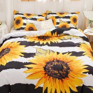 3pc Sunflower Print Duvet Cover Set Without Filler